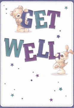Full of gentle optimism, this get well card presents an uplifting scene, as if inspired by a stroll beside the weeping willows at Marlow's Higginson Park. The illustration pairs a cuddly teddy bear with windswept, soft fur and a gleeful puppy, both playfully entwined with the robust, hand-painted letters spelling 'GET WELL.' The scene glows with colours of indigo and teal, their richness mirrored in the vibrant displays seen at Marlow's flower shops. Carefully scattered stars, tinted in deep purples and blues, add a whimsical layer-they conjure up the shimmer of early evening on the River Thames. The background, a pure and welcoming white, helps every detail stand out, creating an aura of clarity and assurance. The animals' affectionate faces and rounded forms offer wordless encouragement, much like receiving a fresh bouquet designed for recovery by a Marlow florist. Crafted with local care and artistry, this card is an emotional balm-its playful spirit, thoughtful textures, and comforting tones sending a message of hope through every detail.